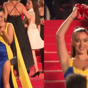 Mujer se rocía sangre falsa en Festival de Cannes por guerra en Ucrania